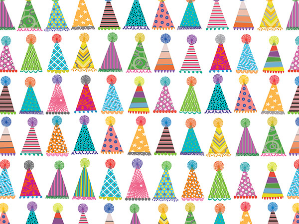 Party Hats Wrapping Paper, 24"x833', Full Ream Roll