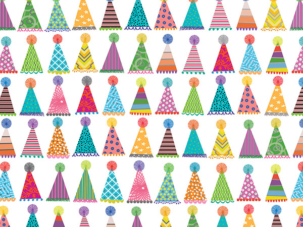 Party Hats Wrapping Paper, 30"x208', Quarter Ream Roll