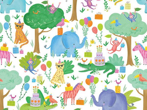Jungle Party Wrapping Paper, 24"x833', Full Ream Roll