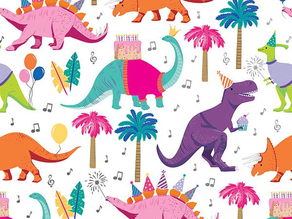 Dino Party Wrapping Paper, 30"x833', Full Ream Roll