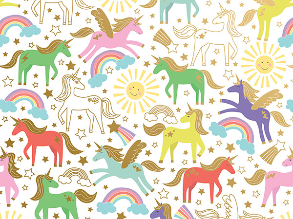 Unicorn Wrapping Paper, 24"x208', Quarter Ream Roll