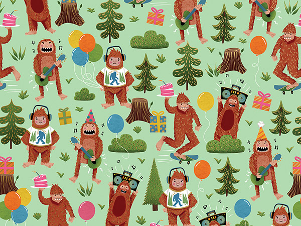 Bigfoot Party Gift Wrap, 30"x833', Full Ream Roll