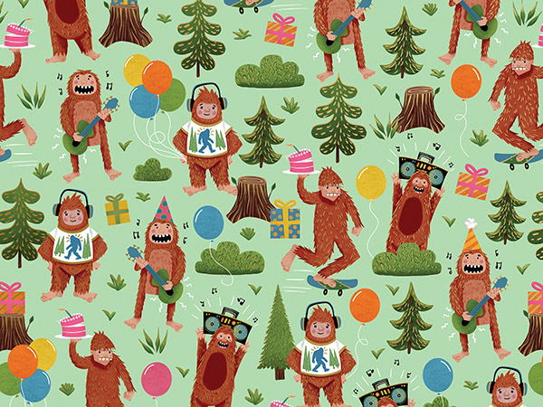 Bigfoot Party Gift Wrap, 30"x208', Quarter Ream Roll