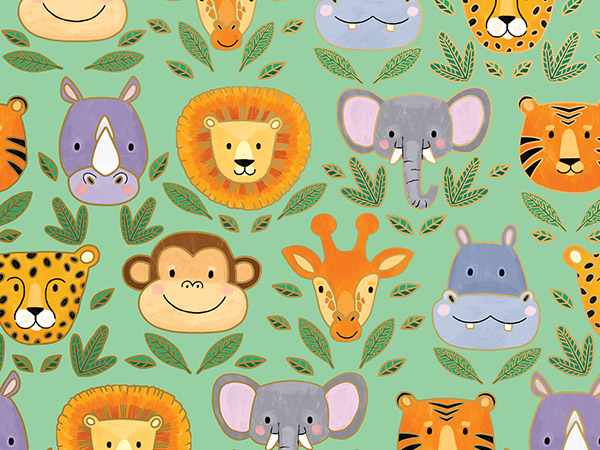 Jungle Animals Wrapping Paper, 24"x417', Half Ream Roll