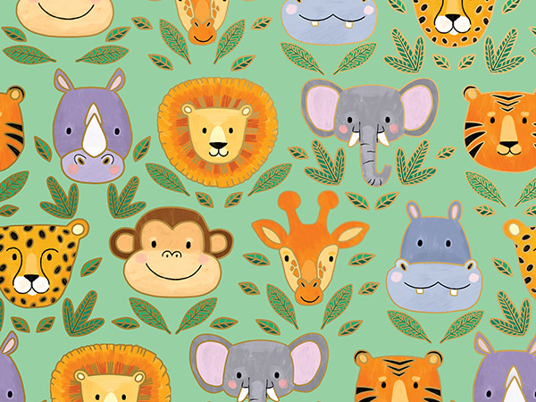 Jungle Animals Wrapping Paper, 30"x417', Half Ream Roll