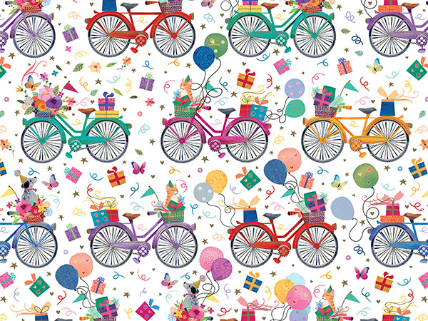 Birthday Bicycles Gift Wrap, 24"x417', Half Ream Roll