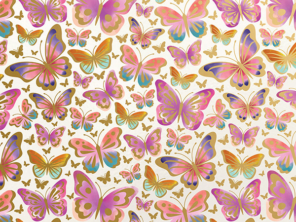 Beautiful Butterflies Gift Wrap, 24"x208', Quarter Ream Roll