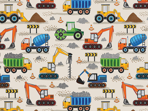 Construction Site Wrapping Paper, 30"x417', Half Ream Roll