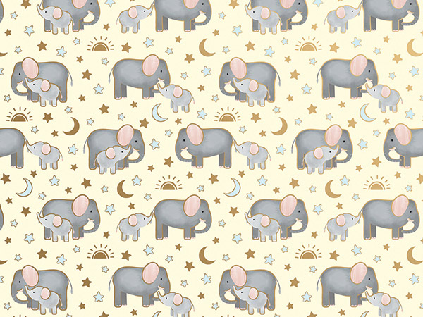 Baby Elephants Wrapping Paper, 24"x417', Half Ream Roll