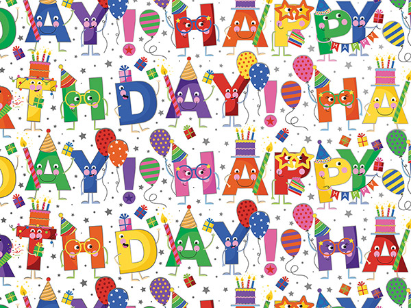 Birthday Characters Wrapping Paper, 24"x417', Half Ream Roll