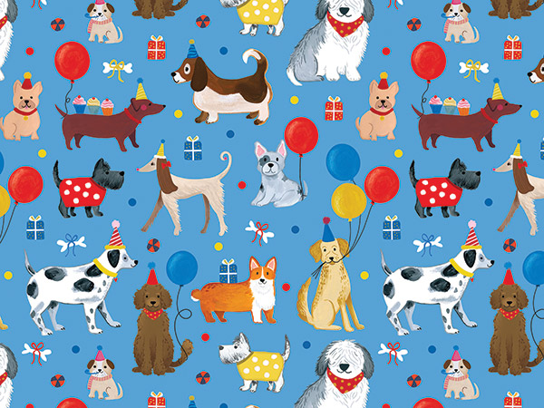 Party Dogs Wrapping Paper, 30"x417', Half Ream Roll
