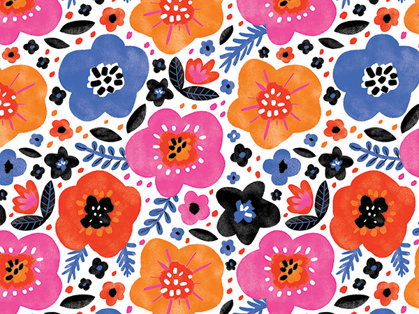 Modern Floral Wrapping Paper, 24"x833', Full Ream Roll