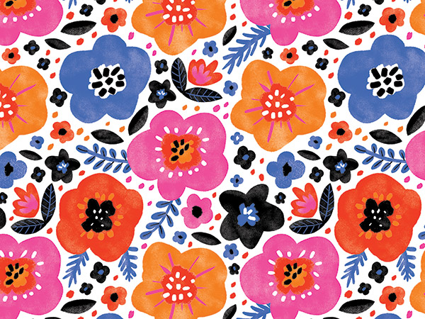 Modern Floral Wrapping Paper, 24"x208', Quarter Ream Roll