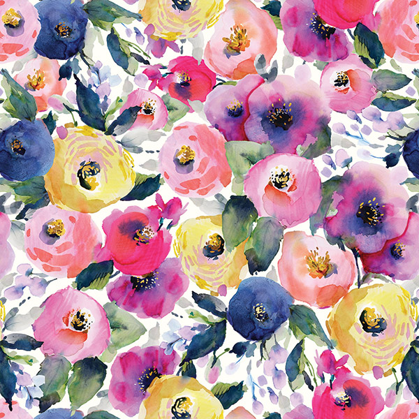 Watercolor Flowers Wrapping Paper, 24"x417', Half Ream Roll