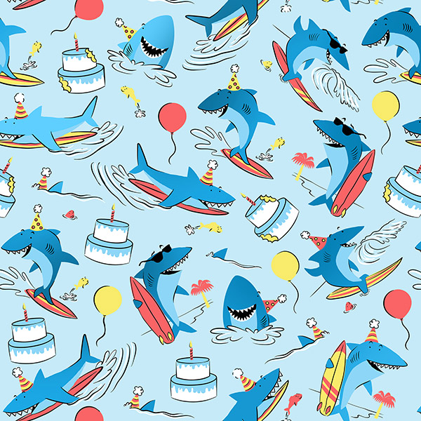 Surfing Sharks Wrapping Paper, 24"x417', Half Ream Roll