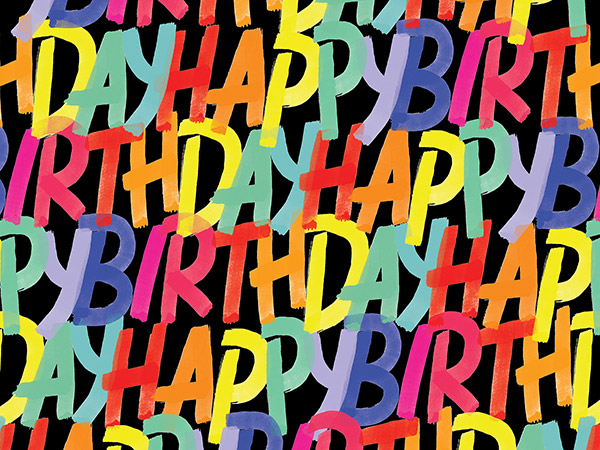 Rainbow Birthday in Black Gift Wrap 24"x833', Full Ream Roll