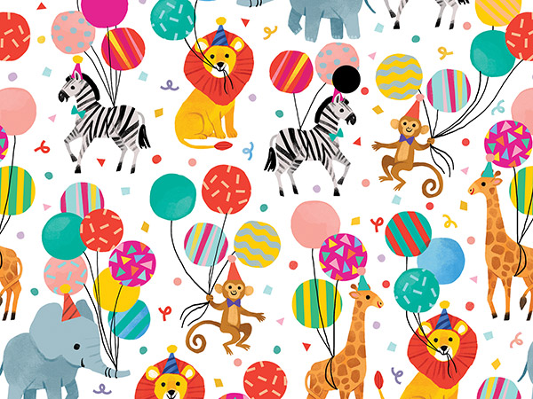 Jungle Birthday Party Gift Wrap, 30"x833', Full Ream Roll