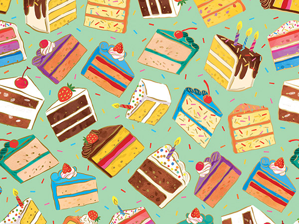 Birthday Cake Wrapping Paper, 24"x417', Half Ream Roll
