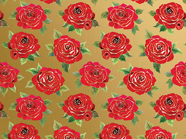 Red Roses Wrapping Paper, 30"x208', Quarter Ream Roll