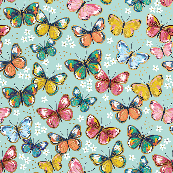 Colorful Butterflies Wrapping Paper 24"x417', Half Ream Roll