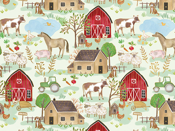 Farm Life Wrapping Paper, 24"x417', Half Ream Roll