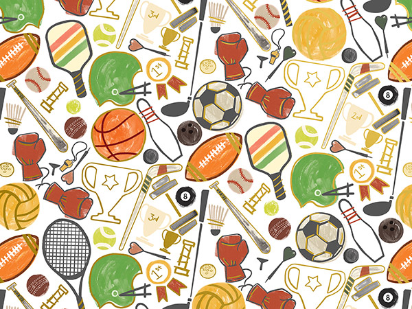 Sports Time Wrapping Paper, 30"x208', Quarter Ream Roll