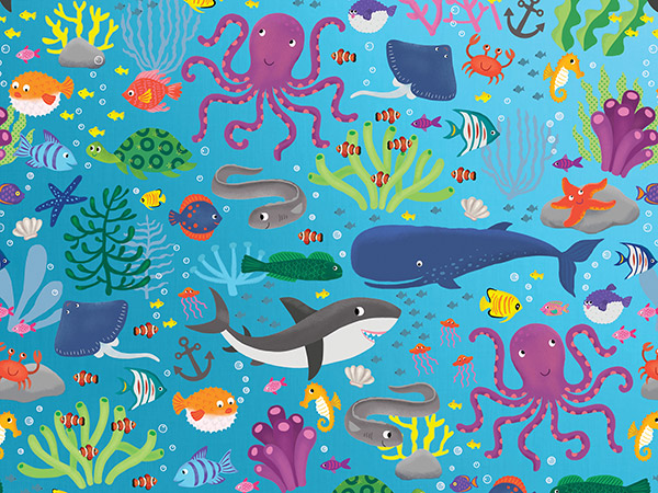 Under the Sea Gift Wrap, 24"x208', Quarter Ream Roll