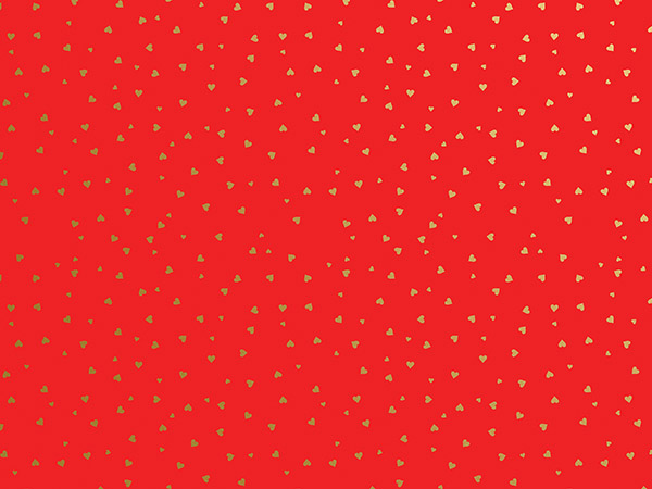 Gold Red Hearts Gift Wrap, 30"x833', Full Ream Roll