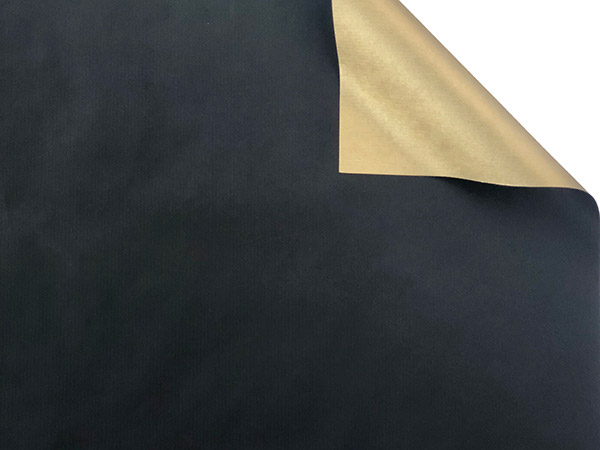 Black & Gold Kraft Reversible Gift Wrap, 30"x417', Half Ream Roll
