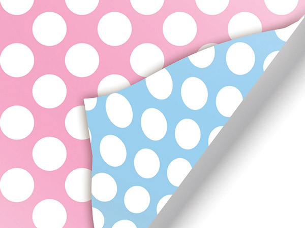 Pink Dots & Blue Stripes Reversible Wrap, 30"x417', Half Ream Roll