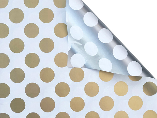 Gold & Silver Dot Reversible Gift Wrap, 30"x208', Quarter Ream Roll