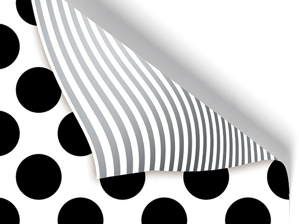 Black Dots & Silver Stripes Reversi Wrap, 24"x833', Full Ream Roll