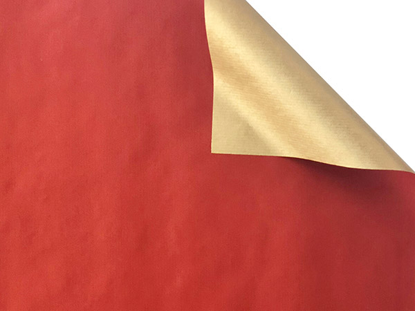 Red & Gold Kraft Reversible Gift Wrap, 24"x417', Half Ream Roll