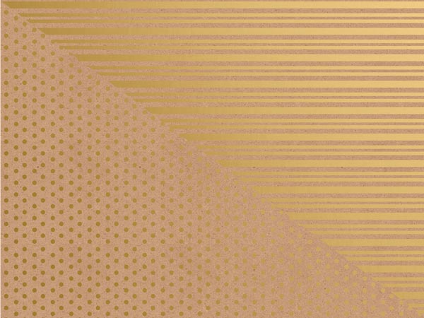 Gold Dot & Stripe Kraft Reversible Wrap, 24"x417', Half Ream Roll