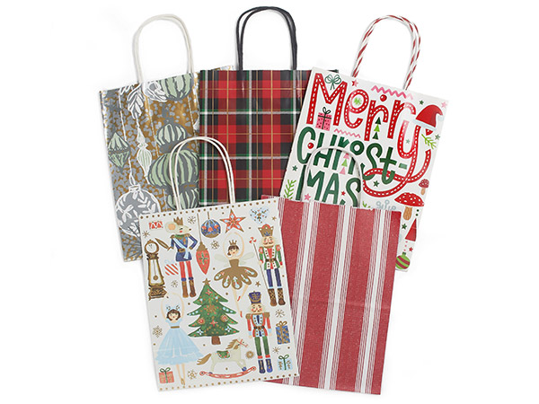 Jolly Christmas Gift Bags, Cub Assortment, 8x4.75x10" 25 Pack