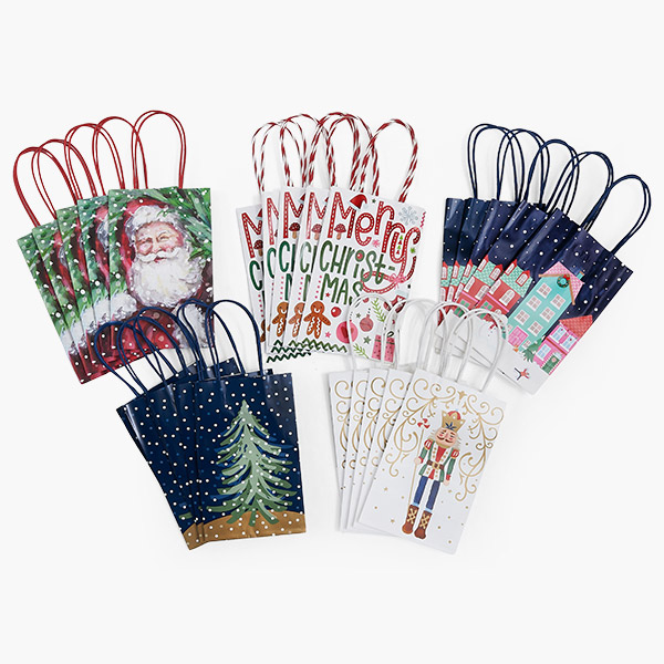 Jolly Christmas Gift Bags Rose Assortment, 5.25x3.5x8.25",25 Pack