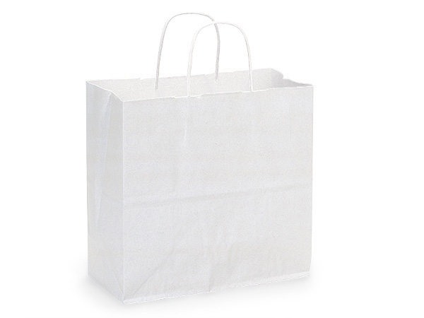 White Kraft Paper Shopping Bags, Joey 10x5x10", 250 Pack