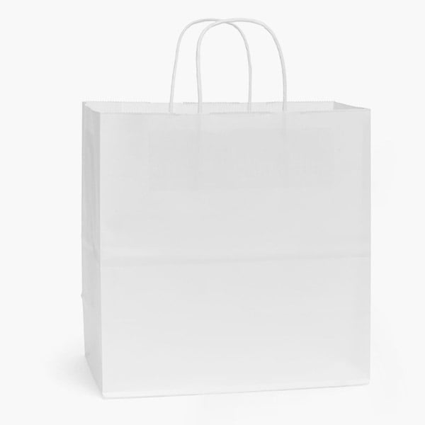 White Kraft Paper Shopping Bags, Joey 10x5x10", 100 Pack