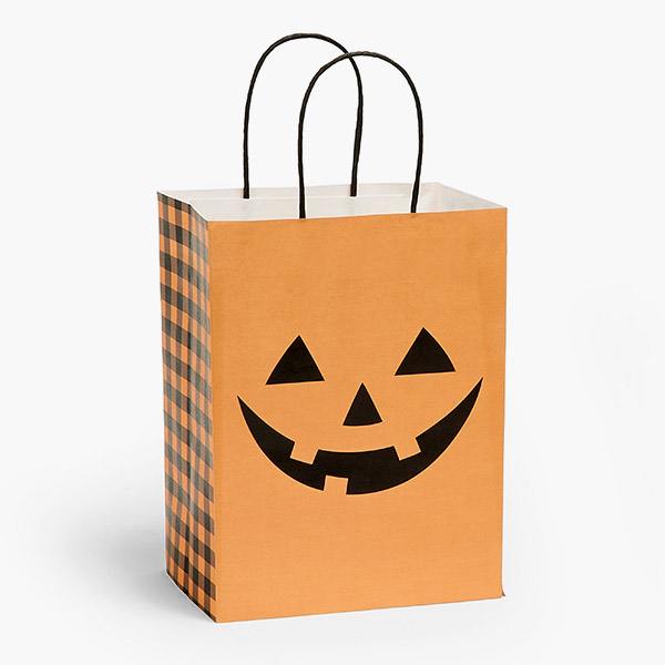 Jack O Lantern Paper Gift Bags Cub 8x4.75x10", 25 Pack