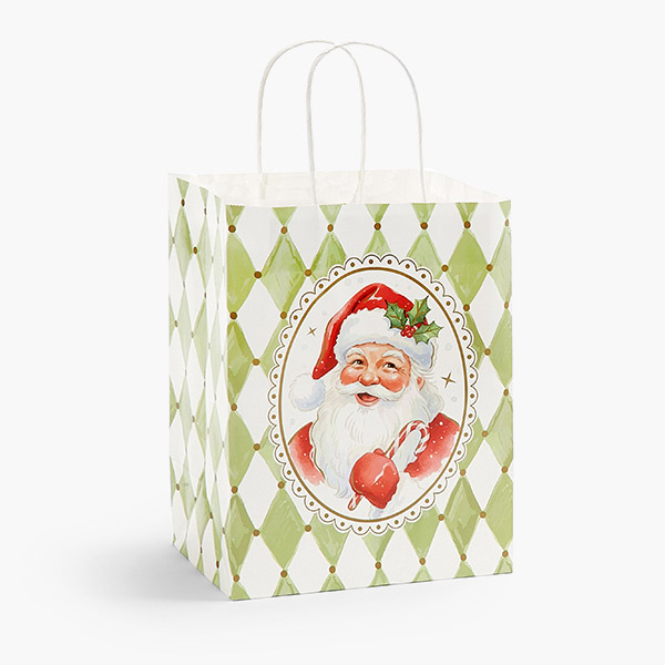 Jolly Santa Paper Gift Bags, Cub 8x4.75x10", 100 Pack