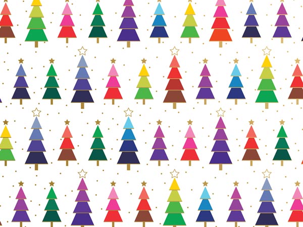 Rainbow Trees Gift Wrap, 24"x208', Quarter Ream Roll