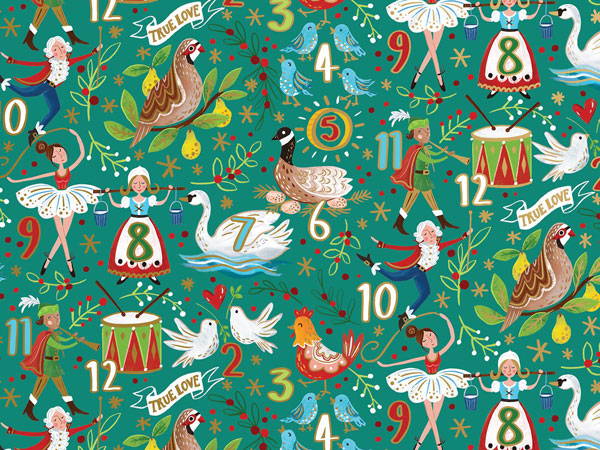 12 Days Wrapping Paper, 24"x417', Half Ream Roll
