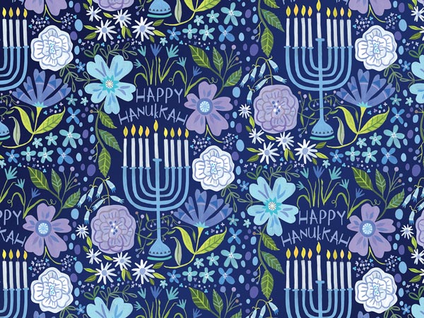 Floral Menorah Wrapping Paper, 24"x833', Full Ream Roll