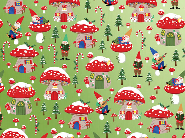 Holiday Gnomes Wrapping Paper, 30"x833', Full Ream Roll