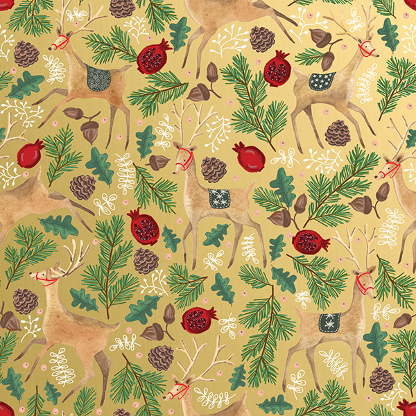 Reindeer Tapestry Gold Gift Wrap, 24"x833', Full Ream Roll