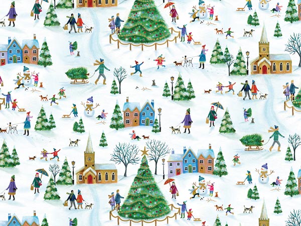 Christmas Village Gift Wrap, 30"x208', Quarter Ream Roll