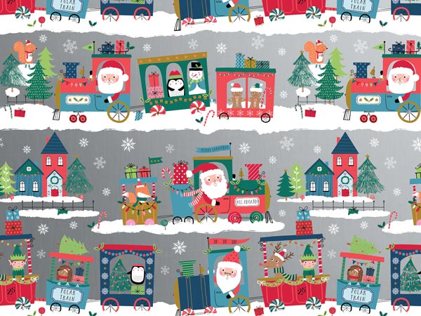 Christmas Train Gift Wrap, 30"x417', Half Ream Roll