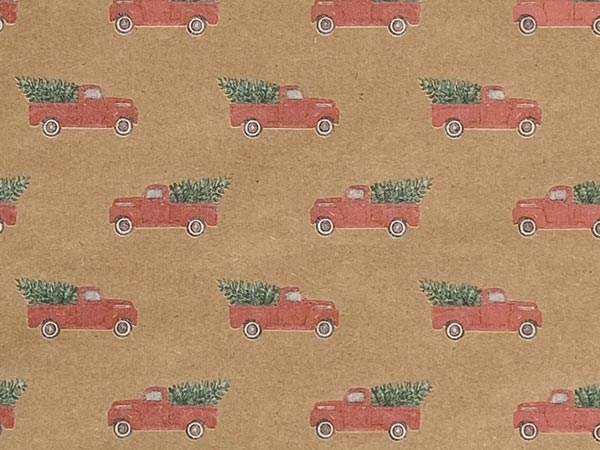 Red Pickup Truck Kraft Gift Wrap, 24"x833', Full Ream Roll