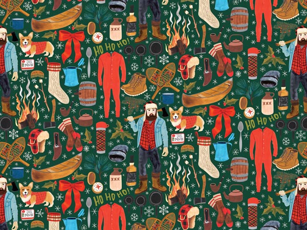 Winter Lumberjack Wrapping Paper, 24x417', Half Ream Roll