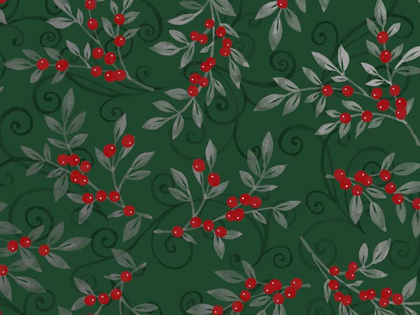 Holiday Floral Green Gift Wrap, 30"x833', Full Ream Roll